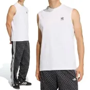 【adidas 愛迪達】Trefoil ESS Tee 男款 白色 三葉草 圓領 運動 休閒 無袖 上衣 背心 KE3396