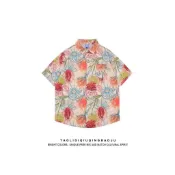 寬鬆短袖油畫花襯衫男夏威夷沙灘休閒渡假風上衣男女情侶舒適短袖