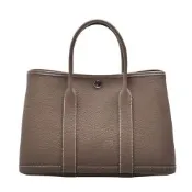 HERMES 經典Garden Party系列小牛皮暗釦手提包(30cm-大象灰)