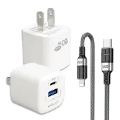 (店+)【WELLY】氮化鎵GaN 雙輸出迷你充電器+PD20W抗彎折 Type-C to Lightning 鋁合金傳輸充電線 