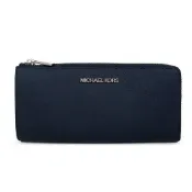 Michael Kors  JET SET TRAVEL 銀字LOGO海軍藍色防刮皮革L型拉鍊長夾