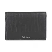 【Paul Smith】PAUL SMITH印銀箔字LOGO牛皮浮雕條紋設計2卡按釦式卡夾包(男款/深棕)