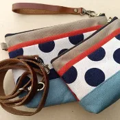 手拿包 Lovely Canvas Pouch and Crossbody, Set of 2 size, Polka Dot Design 化妝包 /收納袋
