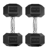 【Fitek】商用六角啞鈴50磅一對 單支重約22.7KG 可摔啞鈴(50LB啞鈴一對六角包膠啞鈴 橡膠啞鈴)
