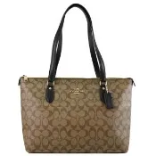 【COACH】復刻新版經典C字LOGO印花拼接肩背包托特包(駝/黑)