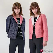 KeyWear奇威名品 輕磅西裝領保暖長袖外套-深粉紅色