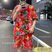 🚚在台出貨/免運 東北大花布短袖短褲T衫民族服搞笑國朝風東北二人轉搞怪炸街 FNKJ