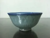 WH26635【四十八號老倉庫】全新 早期 台灣 藍釉 樹葉紋 古早碗 飯碗 米糕碗 碗粿碗 有瑕 1碗價