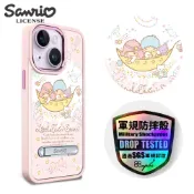 三麗鷗 iPhone 15 14 S24 S23系列 軍規防摔鋁合金鏡頭框立架手機殼-天鵝湖雙子星-粉框
