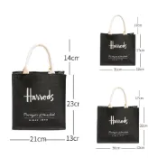 ♥黑色♥ 英倫名品 Harrods 大容量棉麻料帆布包購物袋 英倫風情哈洛德 手提袋便當袋 A4書袋 手提包 單肩女包
