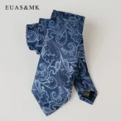 協貿國際日用品生活館 高端商務西裝定制款 藍色復古花紋真絲領帶男8cm老板BOSS領導佩戴