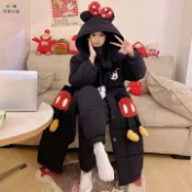 花田小窩 免運 公司貨 居家服 居家服 羽絨居家服 秋冬季長款羽絨睡衣女珊瑚絨三層夾棉加厚加絨連帽睡袍家居服套裝 可開發票 全館八折 工廠現貨直銷 新品特價 h11212