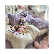 (店+)彩色波點臘腸狗狗刺繡水洗棉床包四件組軟萌可愛 單人加大雙人可選 透氣寢具寵物床罩 被單枕套整套適用 滿額折抵．免運