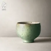 九土日式粗陶品茗杯芥末綠仿古茶具功夫茶具茶具茶杯主人杯個人杯陶瓷品茗杯陶瓷茶杯小茶杯手工茶杯日式杯聞香杯XCBR0079