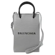 BALENCIAGA Shopper 經典LOGO小牛皮手提斜背兩用包/迷你紙袋包(灰)