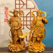 【祥瑞閣】黃楊木/崖柏木雕刻擺件  關公伽藍韋陀尊者擺件 實木雕刻 左右護法 家居裝飾品 禮盒裝木雕擺件 關羽 韋陀 1