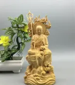銀聯網日用品生活館 小葉黃楊木雕地藏王佛像整木雕刻老料半手工地藏王送禮收藏1入
