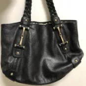 GUCCI  137621 9.5成新 黑色 經典logo牛皮壓紋 皮革編織 變形蟲包 肩背包 手提包