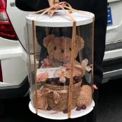 臺灣出貨/免運圓形全透明蛋糕盒小熊抱抱桶diy蝴蝶花包裝盒鮮花鞋子禮盒空盒子平價實用✨