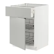 【IKEA 宜家家居】METOD/MAXIMERA 底櫃附網籃/抽屜/門板, 白色/havstorp 淺灰色, 60x60x80 公分