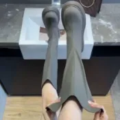 時尚長靴🌹 中筒靴 長靴女 不過膝長靴 女靴 顯瘦 氣質皮靴 圓頭真皮高筒靴子女騎士靴瘦瘦靴年新款秋冬厚底不過膝長靴子