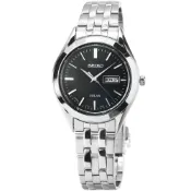 (店+)【SEIKO 精工】【柒號本舖】SEIKO精工太陽能藍寶石石英鋼帶女錶-黑 / STPX031