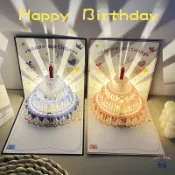 🔥限時下殺【台灣發貨】3d立體生日賀卡 音樂燈光定製 祝福卡片 蛋糕造型 高級感 男女朋友 生日禮物