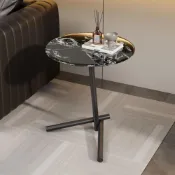 (店+)新款意式輕奢圓形小邊幾鋼化玻璃桌面落地式圓桌小戶型沙發小茶几