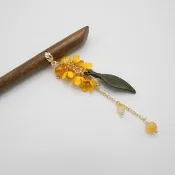 【春澗】天然石 春仔花 纏花 髮簪 | 黃蝶貝 檀木 桂花