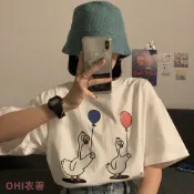 【ohi】夏季t恤女短袖學生慵懶印花T恤女 新款簡約ins網紅印花t 女生顯瘦百搭夏季短袖上衣GTM8159