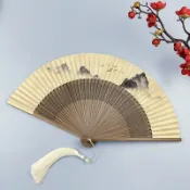 協貿國際日用品生活1館 扇子古風折扇紙扇男女夏天便攜折疊隨身雙面復古國風空白黃面竹扇