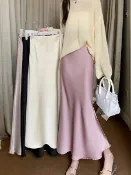 無限極台灣館 大碼醋酸緞面半身裙女夏季新款胖MM高腰顯瘦遮肚魚尾裙a字裙子
