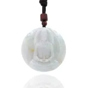 【喜緣玉品】天然A貨翡翠 福祿壽三彩 慈悲觀音 淨瓶甘露 玉珮(直)