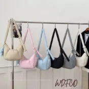 (店+)WDF.CO現貨│2026韓國新款│黑白卡灰藍粉6色軟糯枕頭餃子包 ｜附打結吊飾│有拉鍊｜斜背包｜棉服包｜通勤包｜外出