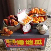 烤地瓜 蜜地瓜 點心 攤車 夜市 點心 小吃 台式 袖珍 手作 食玩 藝術 擺飾 禮物 模型 黏土 情境布置 仿真食物