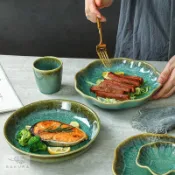 日式家用創意輕奢復古窯變碗盤北歐陶瓷高檔餐具組合套裝吃飯用