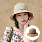 時尚名媛款皮帶扣渡假草帽 透氣遮陽帽 三色 氣質休閒防曬帽 高質感百搭漁夫帽 現貨