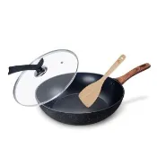 【CookPower 鍋寶】鈦頂極不沾鍋深炒鍋三件組30CM-IH/電磁爐適用(30炒+30蓋+鏟)