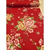 台灣紅花布 - 5呎寬大牡丹（被單、客家桌巾）