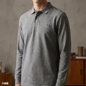 PAUL SMITH 多彩斑馬LOGO純棉長袖POLO衫(男款/灰x海軍藍)