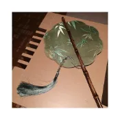 (店+)梵花 折疊扇子古風印花腰扇漢服團扇中國風長柄流蘇可捲曲古典掛腰扇