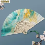 🔥優選在臺🔥折疊扇 可題字紙扇古風書法折扇DIY空白扇子仿鎏金底紋國風禮物拍照折扇3180