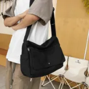 宜百家 男士側背包斜背包肩背包 休閑帆布包男女通用復古簡約單肩包學生上課包高檔挎包純色斜挎包