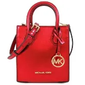 【Michael Kors】亮面手提x斜背兩用迷你小托特包(紅色)