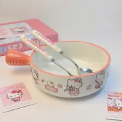 🔥臺灣出貨🔥日式可愛hellokitty手柄碗宿捨泡麵碗帶蓋陶瓷飯碗食堂飯盒kt碗
