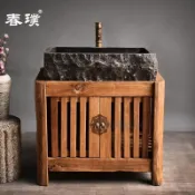 【開立發票】戶外石頭洗手盆 庭院室外陽台水池院子台上盆 中式立柱盆 榆木洗手櫃 石槽洗臉盆 石頭洗衣台 落地式洗手台