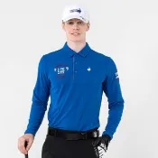 【LE COQ SPORTIF 公雞】高爾夫系列 男款藍色抗UV機能POLO長袖棉衫 QGU2T112