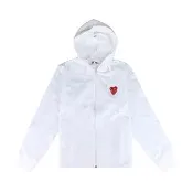 【Comme Des Garcons CDG】Comme Des Garcons 川久保玲 英文標籤LOGO雙層紅心純棉長袖連帽外套(女款/白)