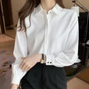 胖胖美依 白襯衫 雪紡衫 上衣 長袖襯衫 中大尺碼 S-3XL新款女長袖職業正裝緞面襯衣女上衣-9116.