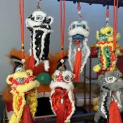 古書堂 雄獅少年醒獅汽車中控臺舞獅擺件掛件吊飾diy獅頭國潮禮物招財